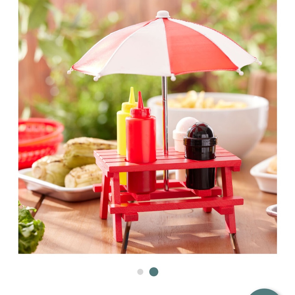 Cost Plus World Market Red and White Picnic Condiment Caddy with Umbrella - Picture 2 of 4